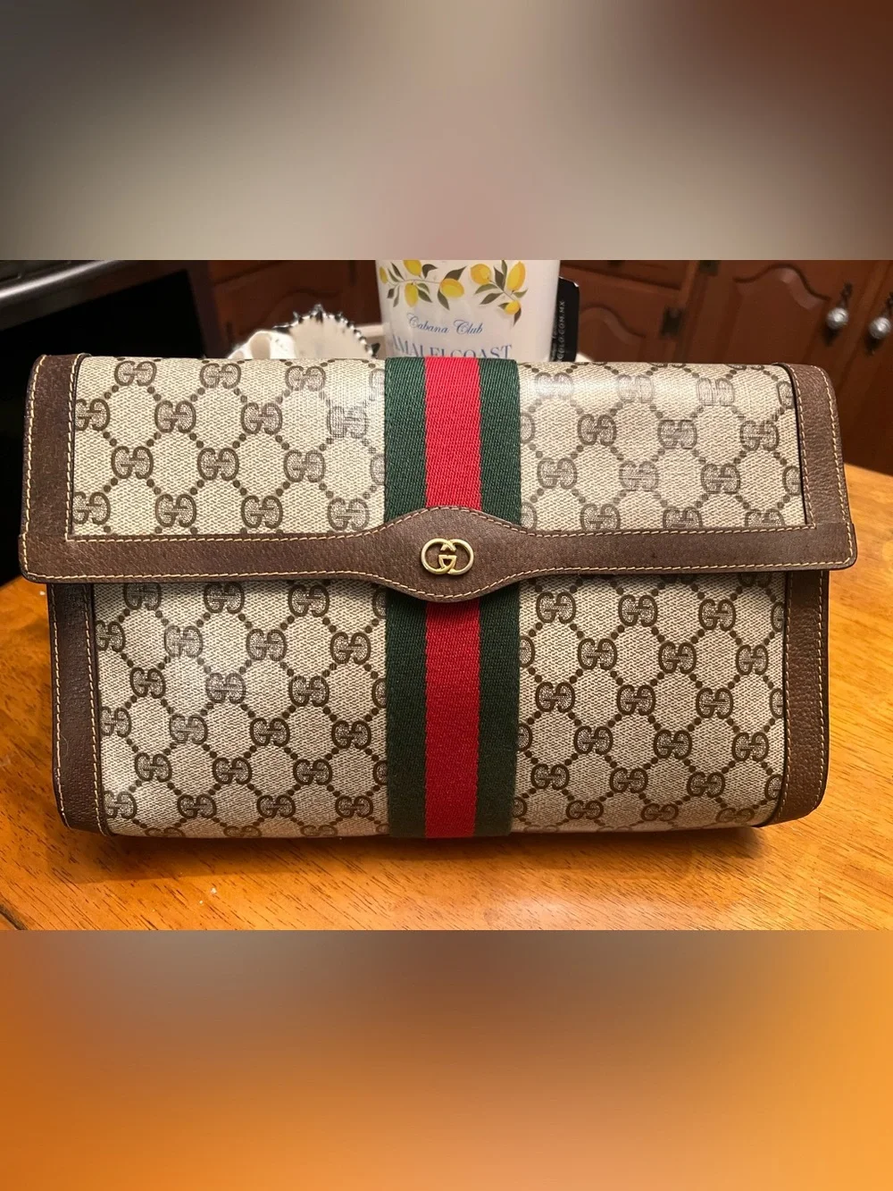 Gucci Supreme Canvas sherry line clutch Large size